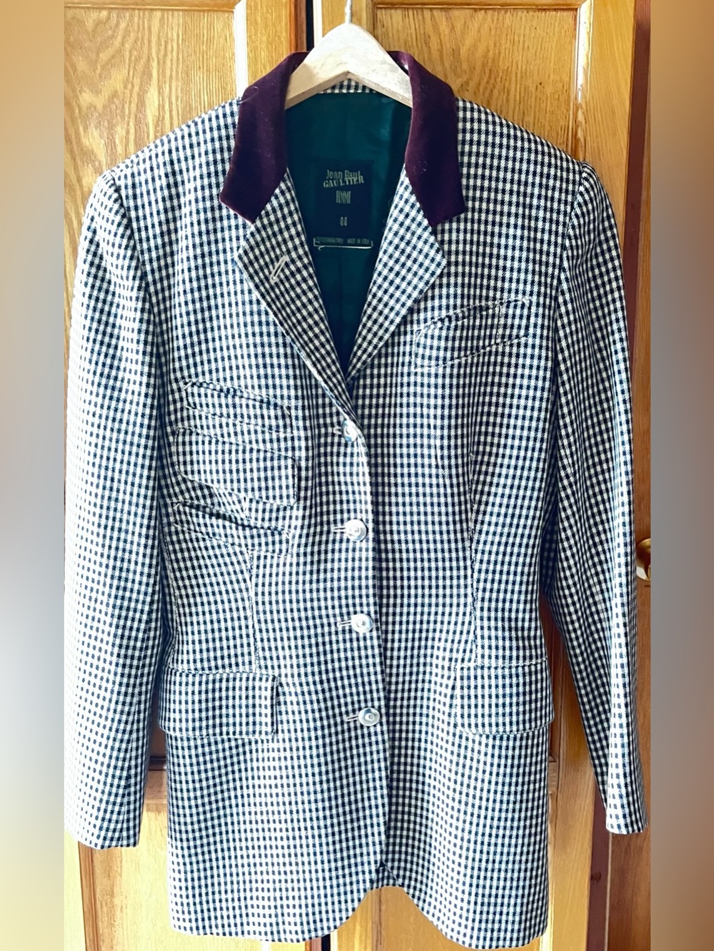 Jean Paul Gaultier black and cafe-latte Houndstooth Blazer with  velvet collar